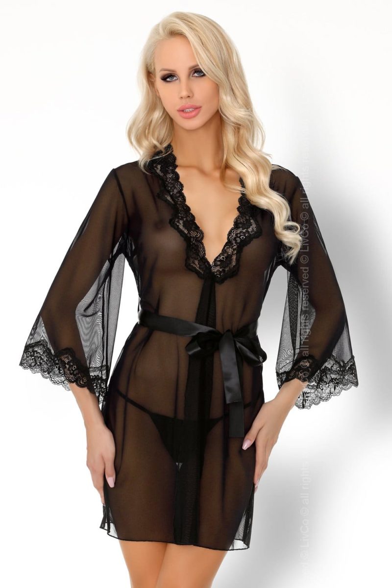 Conjunto De Lingerie Camisa De Noite Robe E Tanga Lc Womanizher